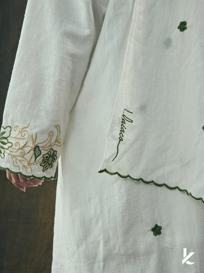 Laima Kurung Putih+ FREE Selendang | Baju Kurung Sulam Klasik 2025