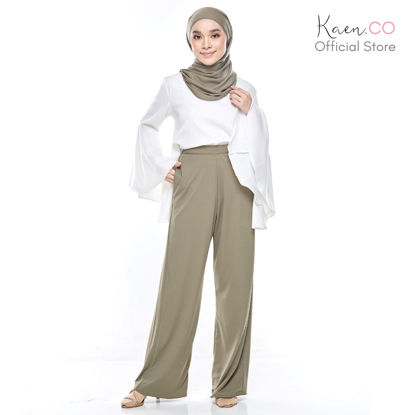 FLAIR High Waist Flare Pants in Olive