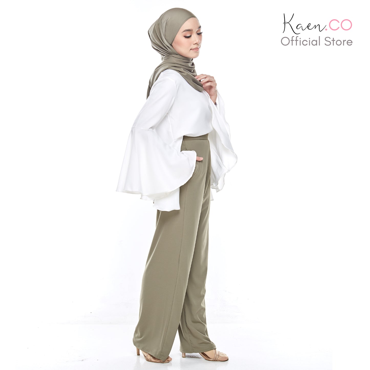 FLAIR High Waist Flare Pants in Olive
