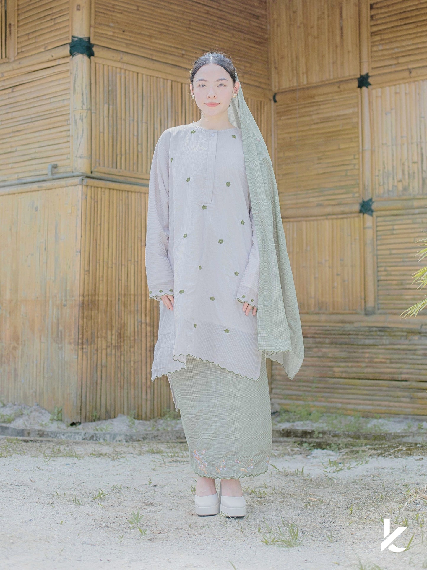 [AS IS No Selendang] Laima Kurung Bumi | Baju Kurung Sulam Klasik 2025